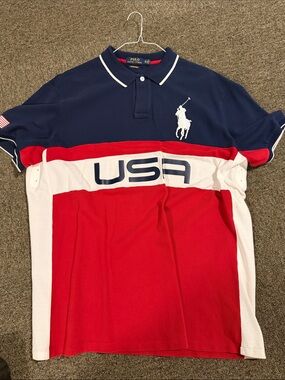 Ralph Lauren Navy Polo with Red Trim and White Accent